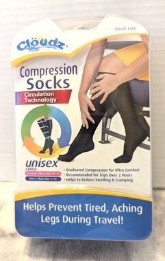 Cloudz Compression Socks Black Unisex Large Help Prevent Swollen Feet Comfort